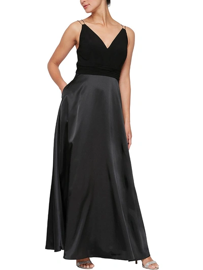 Shop Alex & Eve Womens Satin Jeweled Straps Evening Dress In Black