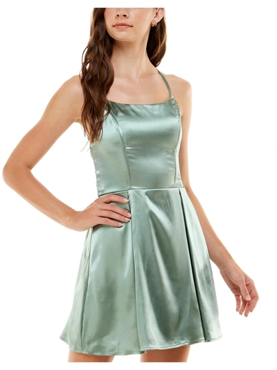 Shop Speechless Juniors Womens Satin Lace-up Mini Dress In Green