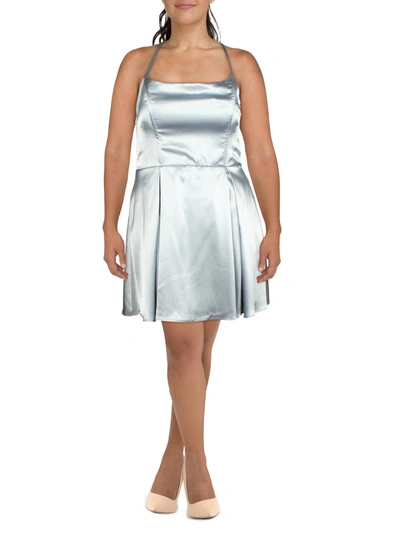 Shop Speechless Juniors Womens Satin Lace-up Mini Dress In Grey