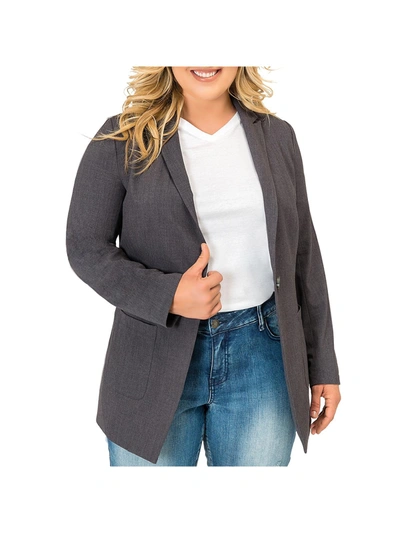 Shop Standards & Practices Plus Womens Heathered Notch Collar One-button Blazer In Grey