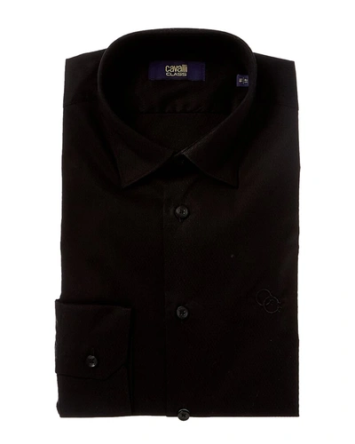 Shop Cavalli Class Textured Slim Fit Dress Shirt In Black