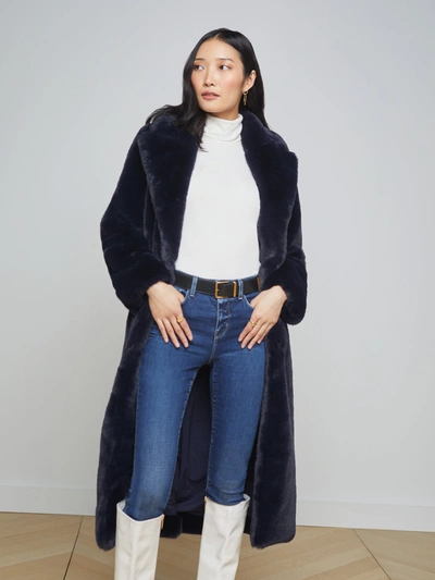 Shop L Agence Lizbeth Faux Fur Jacket In Midnight