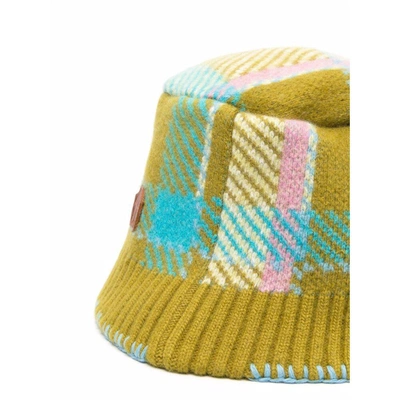 Ader Error Checked Knitted Wool-blend Bucket Hat In Green/blue