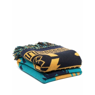 Alanui Icon Wool-blend Jacquard Blanket In Blue/yellow