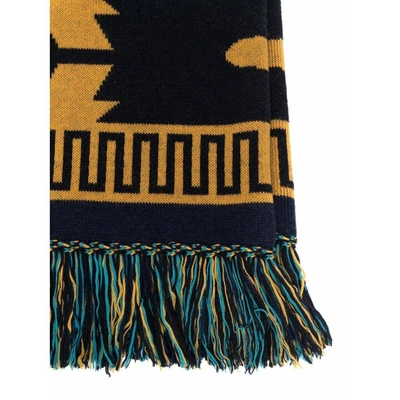 Alanui Icon Wool-blend Jacquard Blanket In Blue/yellow