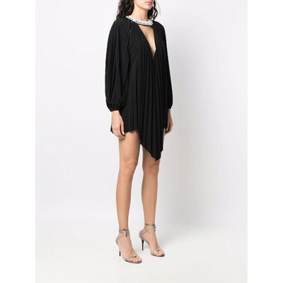 Alexandre Vauthier Crystal-embellished Pleated Mini Dress In Black