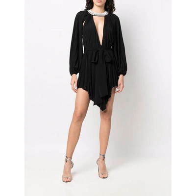 Alexandre Vauthier Crystal-embellished Pleated Mini Dress In Black