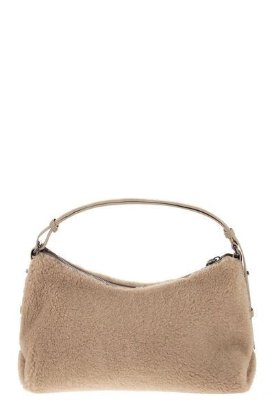Shop Brunello Cucinelli Fleecy Bag Made Of Virgin Wool And Cashmere With Necklace In Beige