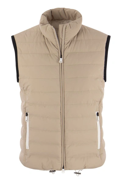 Shop Brunello Cucinelli Sleeveless Down Jacket In Membraned Nylon With Monile In Beige
