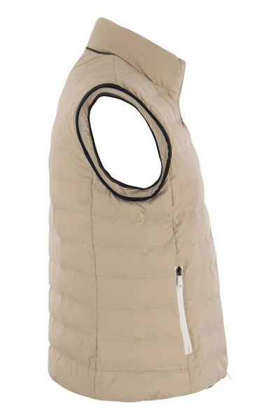 Shop Brunello Cucinelli Sleeveless Down Jacket In Membraned Nylon With Monile In Beige