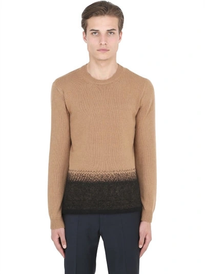 Valentino Needle Punch Hem Cashmere-wool Sweater In Camel/black