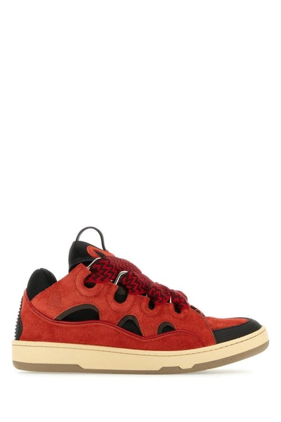 Shop Lanvin Man Two-tone Suede And Fabric Curb Sneakers In Multicolor