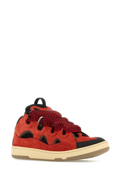 Shop Lanvin Man Two-tone Suede And Fabric Curb Sneakers In Multicolor