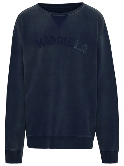 Shop Maison Margiela Man  Organic Blue Cotton Sweatshirt