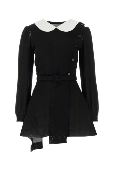 Shop Maison Margiela Woman Black Wool Mini Shirt Dress