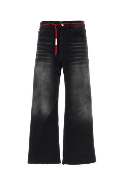 Shop Marni Man Black Denim Wide-leg Jeans