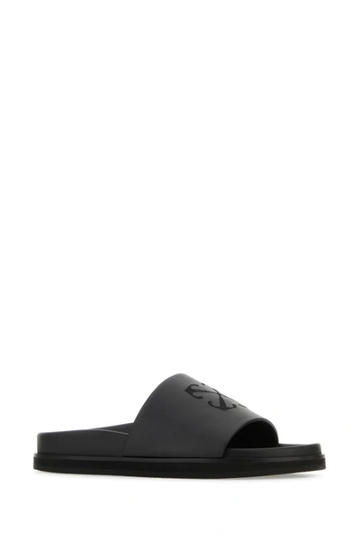 Shop Off-white Off White Man Black Leather Slippers