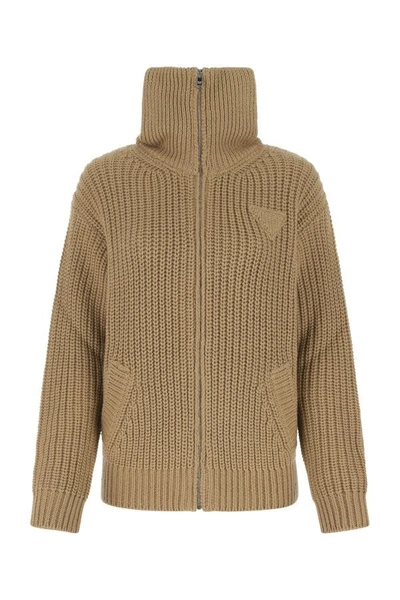 Shop Prada Woman Cappuccino Alpaca Cardigan In Brown