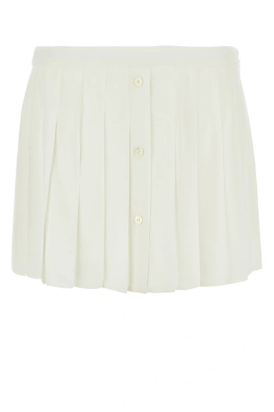 Shop Prada Woman Chalk Silk Miniskirt In White