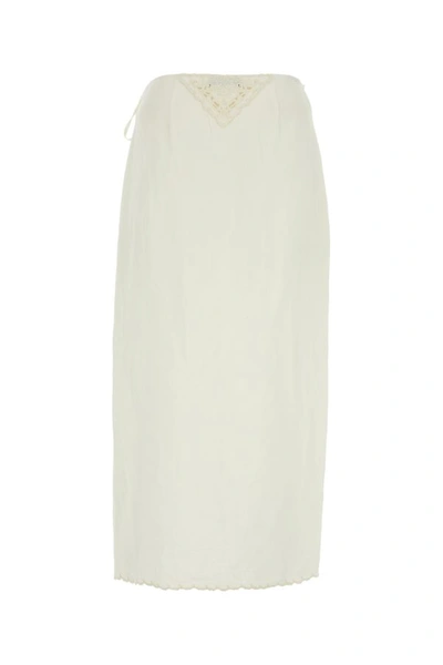Shop Prada Woman Ivory Linen Skirt In White