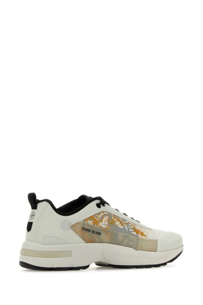 Shop Stone Island Man Ivory Fabric And Rubber Sneakers In White