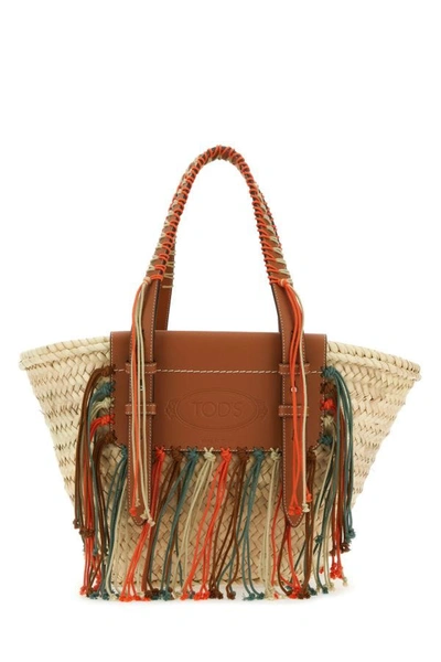 Shop Tod's Woman Raffia Medium Shopping Bag In Brown