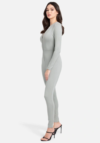 Shop Bebe Basic Knit Zip-up Catsuit In Ultimate Gray