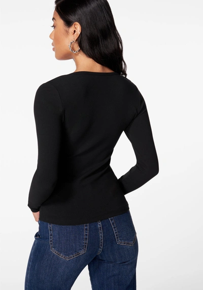 Bebe Long Sleeve Scoop Neck  Logo Rib Top In Black