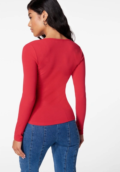 Bebe Long Sleeve Scoop Neck  Logo Rib Top In Salsa
