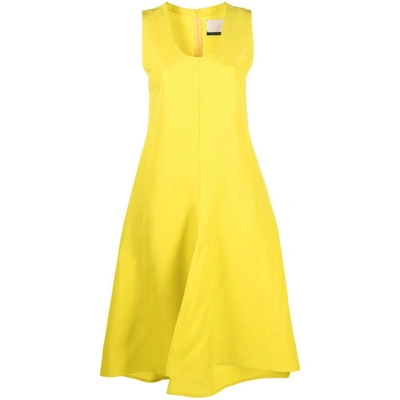 Calcaterra Scoop-neck Midi Dress In Yellow