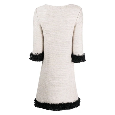 Charlott Contrasting-trim Bouclé Flared Dress In White