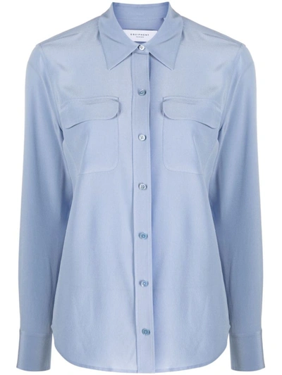 Shop Equipment Slim Signature Silk Shirt In Blue