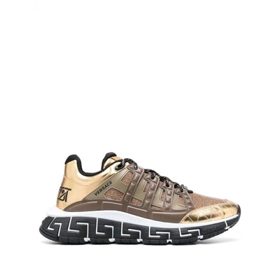 Shop Versace Sneakers In Brown/gold