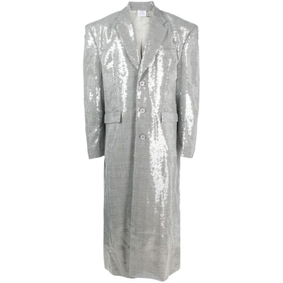 Vetements Sequin-embellished Checked Coat In Black/white