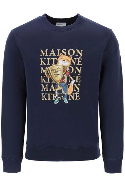 Shop Maison Kitsuné Fox Champion Crew Neck Sweatshirt In Blue
