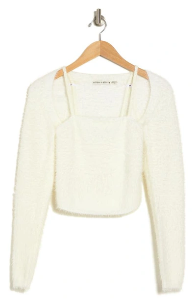 Shop Alice And Olivia Luetta Fuzzy Top & Shrug In Soft White
