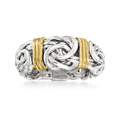 Ross-simons Sterling Silver Byzantine Ring With 14kt Gold Stations In White