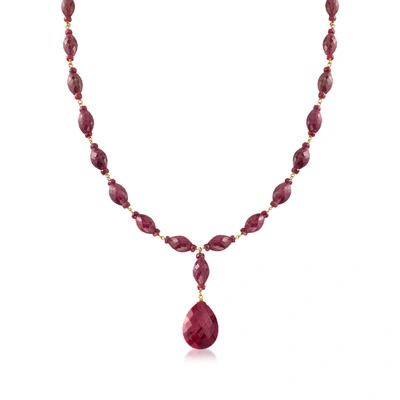 Ross-simons Ruby Drop Necklace In 18kt Yellow Gold Over Sterling Silver In Multi