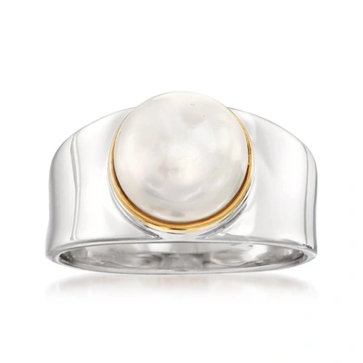 Ross-simons 9.5-10mm Cultured Pearl Ring In Sterling Silver With 14kt Gold In White