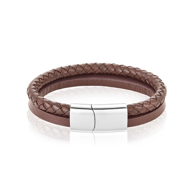 Shop Adornia Leather Combo Bracelet Silver In Brown