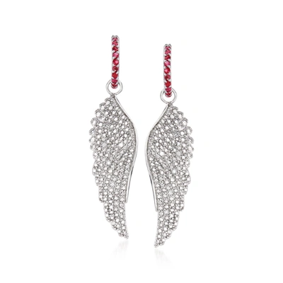 Ross-simons Ruby And . Diamond Angel Wing Drop Earrings In Red
