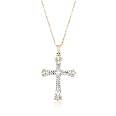 Ross-simons Diamond Cross Pendant Necklace In 14kt Yellow Gold In Multi