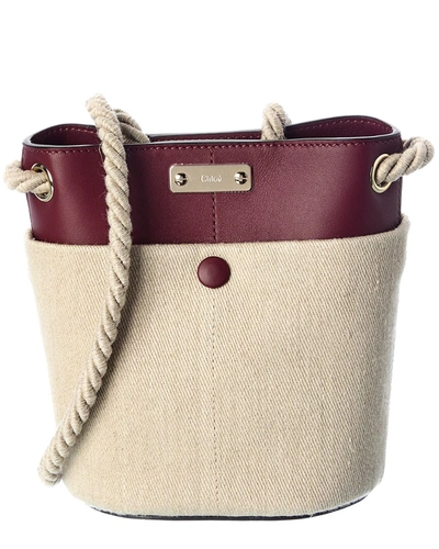 Shop Chloé Chloe Key Small Linen & Leather Bucket Bag In Red