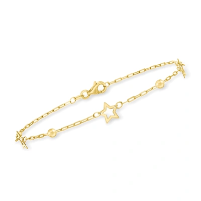 Ross-simons Italian 14kt Yellow Gold Paper Clip Link Star Station Bracelet In Multi