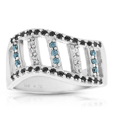 Vir Jewels 0.35 Cttw Black, Blue And White Diamond Wedding Band Ring 10k White Gold In White