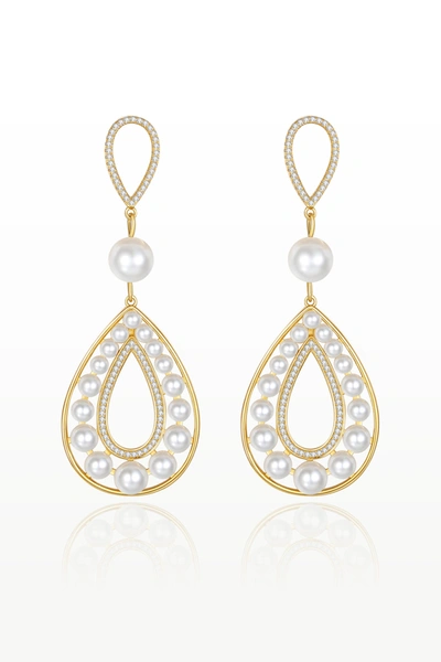 Classicharms Gold Pearl Hollow Teardrop Dangle Earrings