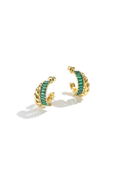 Shop Classicharms Emerald Twisted Hoop Earrings In Green