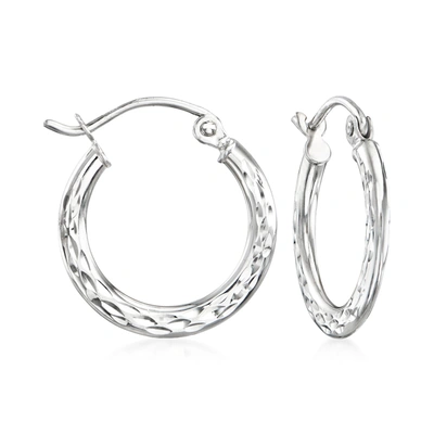 Ross-simons 14kt White Gold Diamond-cut Hoop Earrings In White