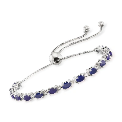 Ross-simons Sapphire Bolo Bracelet With Diamond Accents In Sterling Silver In Blue