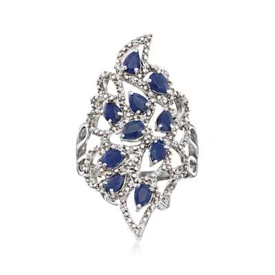 Ross-simons Sapphire And . Diamond Cluster Ring In Sterling Silver In Blue